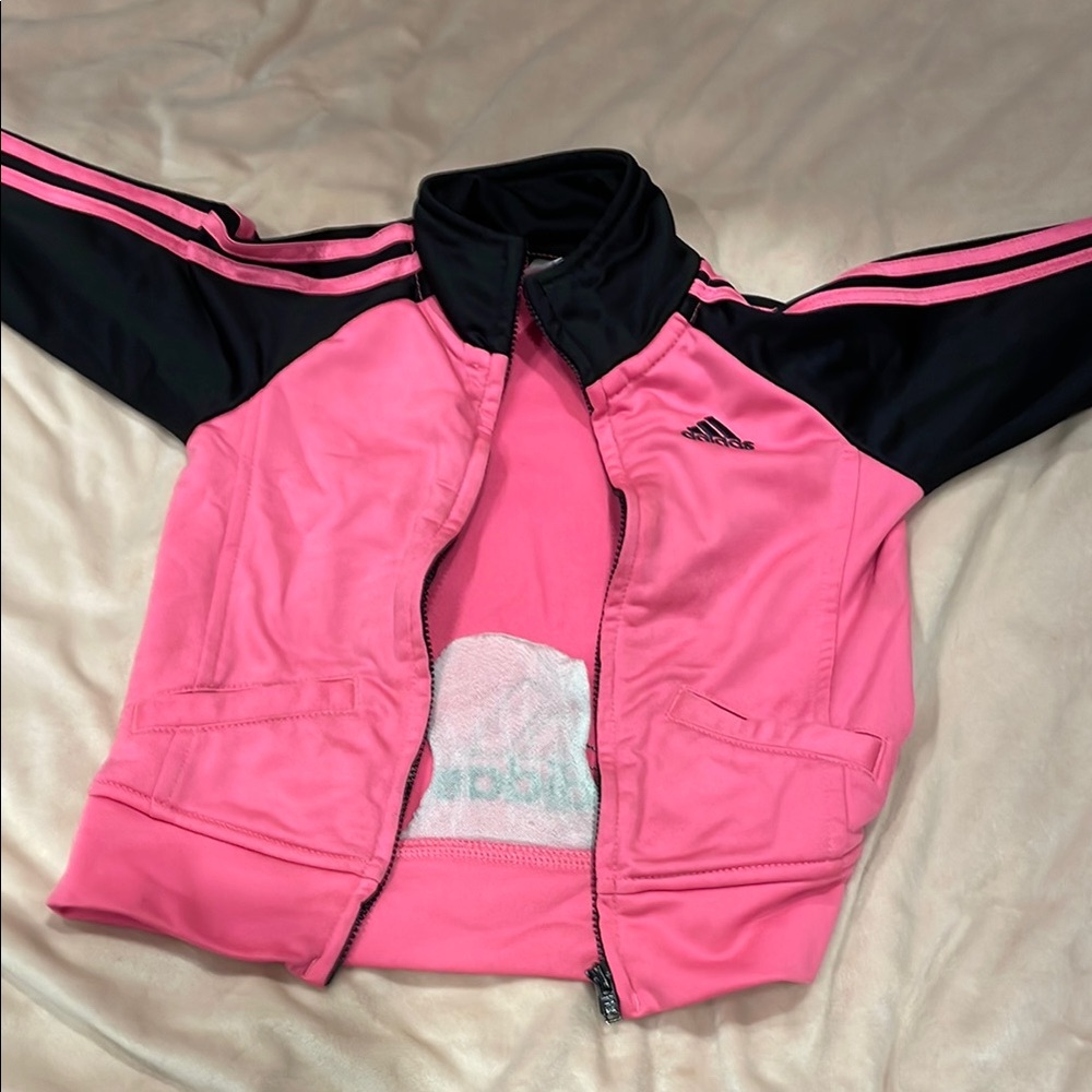 Girls Adidas Pink and Black Track Jacket